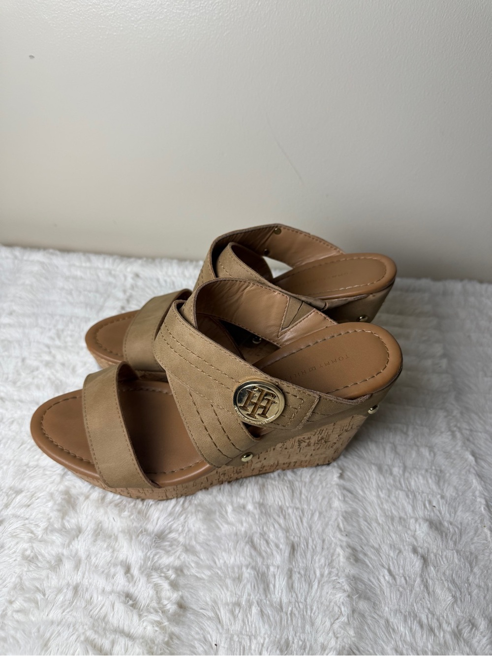 Tommy Hilfiger Beige/Tan Cork Wedge Slide Sandals